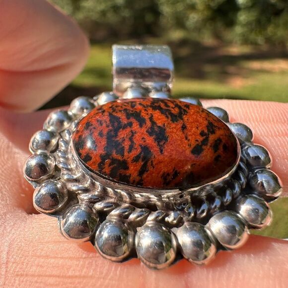 925 Oval Natural Mahogany Obsidian Gemstone
Pendant Vintage 925 Silver F… - Picture 9 of 16